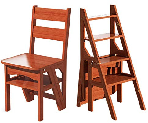 Sywlwxkq Escabeau portatif Pliant escabeau échelle 4 marches Chaise d'escalier sièges escabeau en Bois Double Usage Escalade élargie sécurité Multifonction ménage Cuisine intérieure Maison