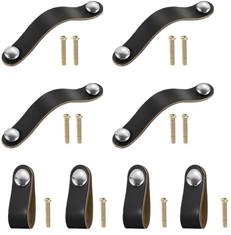 Ledergriffe für Möbel, 8 Stück Ledergriffe für Schränke, Ledergriffe für Schubladen, Türgriffe Schrank Möbelknöpfe, Ledergriff für Koffer, Lieferung mit 22mm Schrauben (Ein loch + 128mm Lochabstand)