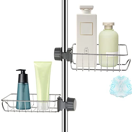 UHAPEER Duschablage ohne Bohren Edelstahl, 2 Stück Caddy Duschkorb, Duschregal Rostfrei für Duschstange, Shampoo Halterung Duschgelhalter Seifenhalter, Schwammhalter Organizer