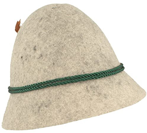 Breiter Original Kinder Stopselhut Filzhut Trachtenhut aus 100% Wolle - mit 2-Fach Seidenkordel & Kleiner Feder für Mädchen & Junge Grau Meliert 54