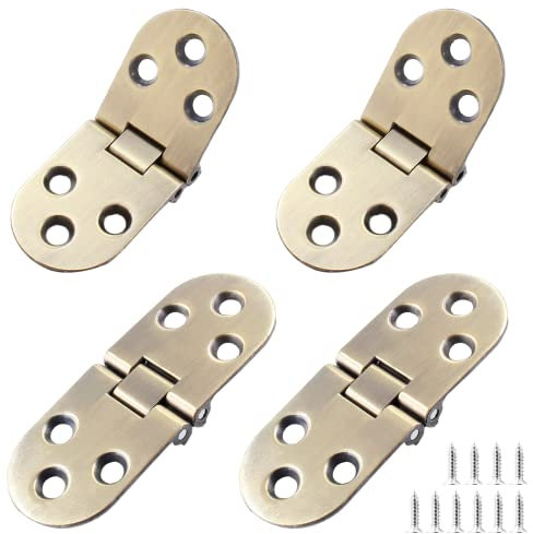 Auvotuis 4 bisagras de mesa plegables resistentes, bisagras de bronce para máquina de coser, bisagra superior abatible de aleación de zinc, bisagra de bandeja de mayordomo con tornillos de montaje