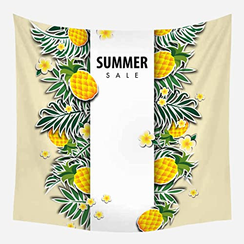EHOMERY Wandteppich XXXL Wanddekoration Außen Gelb Sommer Ananas Teppich Wandbehang Wanddekoration Outdoor Wandbehang Deko Wandschmuck Groß Schlafzimmer Wohnzimmer Wanddekoration 150X150Cm