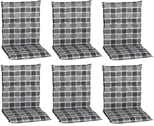 NYVI Gartenstuhl Auflagen Niedriglehner 6er Set Barcelona - UV-Beständig, Atmungsaktiv, Strapazierfähig - Niedriglehnerauflagen Outdoor - Sitzauflagen für Gartenstühle 100x50cm Anthrazit kariert