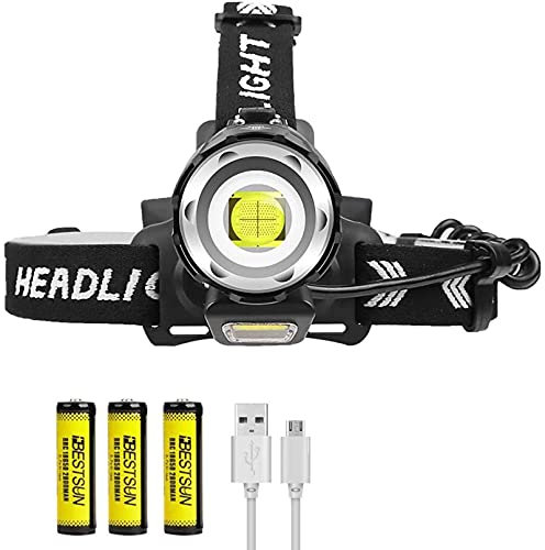LUXJUMPER Linterna frontal LED Super brillante 12000 lúmenes XHP90 y COB 4 modos Linterna Cabeza alta potencia USB Recargable Zoomable Impermeable para acampar Pesca Trabajar Correr