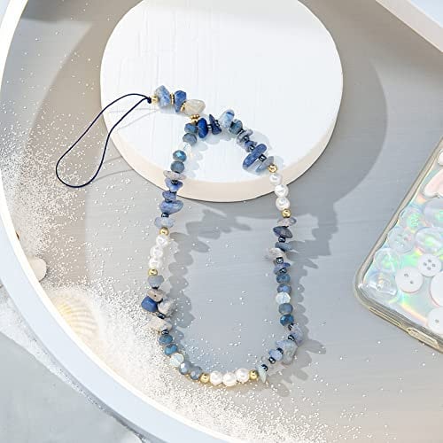 Uposao Handy Lanyard Perlen, Kristall Bunt Handykette Perlen Handyanhänger Handy Charm Böhmische Kristallstein Anti Verlorene Telefon Kette Strap Handyschmuck für Frauen Mädchen,Edelstein,Blau