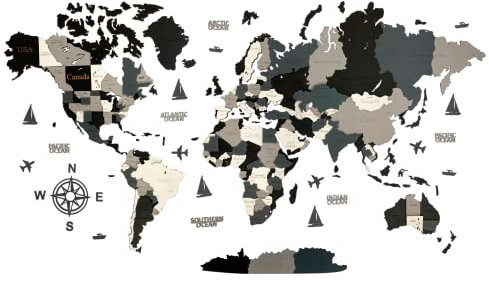 Holz-Weltkarte, 3D-Kunst, große Wanddekoration, für jeden Anlass, in den Größen M, L, XL, Geschenkidee, Wandkunst für Zuhause, Küche oder Büro