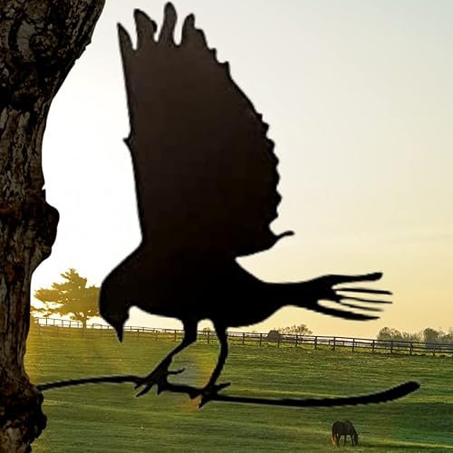 Garden Mile Metal Flying Bird Silhouette Black Tree Ornament Mounted Bird on a Branch Garden Ornaments Outdoor Silhouette Gift Robin Hawk Fence Decorations Outdoor Wren Gifts