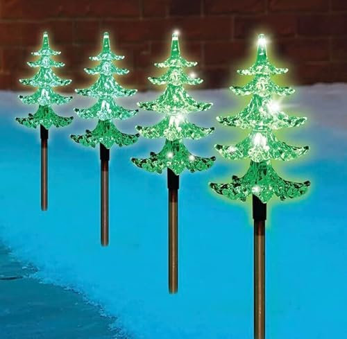 ADEPTNA 4 Piece LED Christmas Pathway Tree Lights with Timer Function Battery Powered Xmas Outdoor Patio Pathway Drive Way Christmas Decorations Outdoor