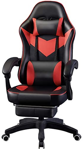 Gamer Stuhl Mit Fußstütze Coole Nahtfarbe Ergonomie Gaming Chair, 145° Bequemes Liegen Gamer Stuhl Racing Stuhl, Traglast 140kg/308.6lbs (Color : Red Black, S : 120-129 * 50cm)