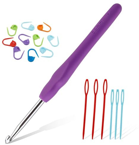 ENCHOL 5 mm Crochet Hook, Soft Handle Aluminum Crochet Hook, Ergonomic Knitting Crochet Needle for Beginners Handmade DIY Knitting Crochet