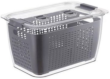 Recipientes de Alimentos, Almacenamiento de Frutas, Nevera sin BPA, contenedores organizadores con Tapa y colador para Ensalada, Lechuga(Gris-1.7L)