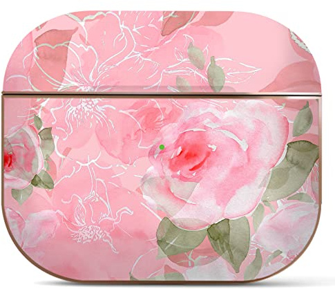 Berkin Arts Kompatibel mit AirPods Pro 1 Generation 2019 Hülle AirPods Case Ästhetisch Rosé Goldenes Hardcover mit Schlüsselanhänger Cloisonnismus Neon-Blumenmuster