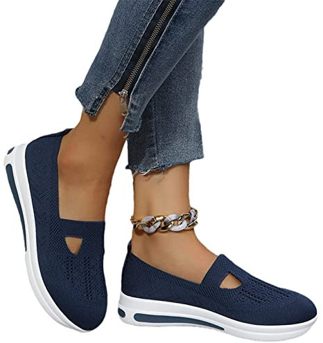 MIYYO Damen Orthopädische Schuhe Klassisch Slip-on Sneaker Sommer Atmungsaktiv Strick Mesh Walkingschuhe Leicht Bequem Weiche Sohle Turnschuhe (Color : Blue, Size : 43 EU)