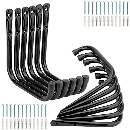 pipabiba 12 Pcs Ladder Storage Hooks, Heavy Duty Wall Mounted Garage Hanger, Utility Hooks for Garden Tools, Ladder, Garden Hose, Folding Chair, Bike (17cm x 17cm)