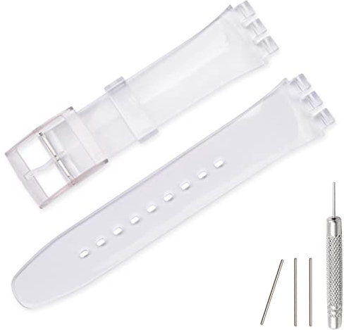 Lijinlan Ersatz-Silikonarmband für Swatch 17 mm, 19 mm, 20 mm, wasserdichtes Armband, Uhrenarmband für Swatch (17 mm, transparent)
