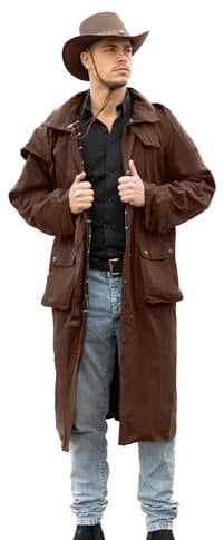 RESISTANCE Premium Breathable Brown Long western Cotton Oilskin Cowboy Duster Coat for Men