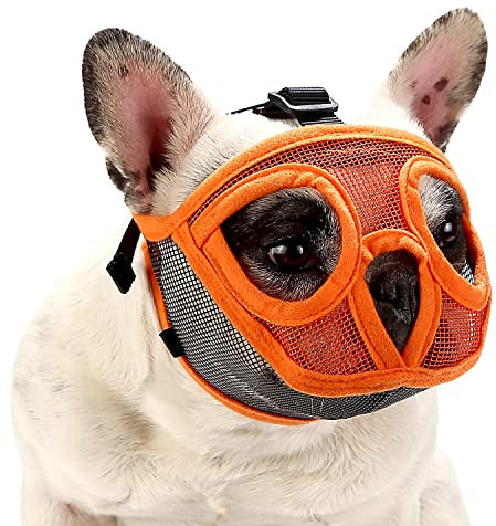 Singwow Short Snout Dog Muzzle, Bulldog Muzzle Breathable Adjustable Mesh Mask for Flat Faced Dog Anti Bitting Chewing Barking (M)