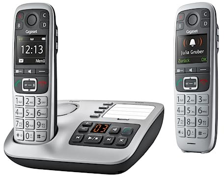 Gigaset E560A & E560HX - 2 DECT-Mobilteile mit Anrufbeantworter - Schnurloses Senioren-Telefon - Notruf mit 4 Nummern - Extralaut-Taste - Tastenfeld mit extragroßen Tasten, Silber
