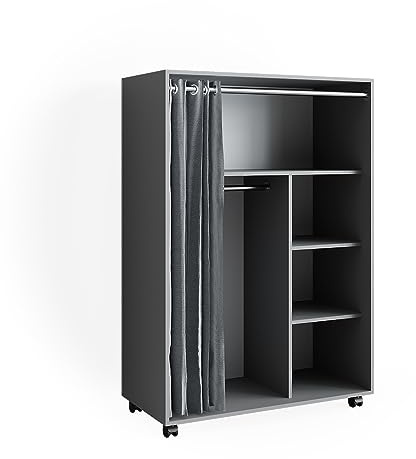 Vicco Kleiderschrank Doros, Grau, 100 x 146.6 cm | offen rollbar, zur flexiblen Aufbewahrung von Kleidung und Accessoires