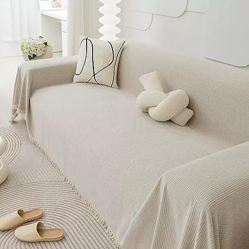 Gualiy Bezug Sofa 180x400cm, Einfarbig Couch Überzug 4 Sitzer Sofaüberwurf Antirutsch Weiß Sofa Überzug für Schlafzimmer