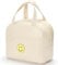 IDAHSOR Insulated PU Leather Lunch Bag for Women Men - Small Cooler With Chenille Embroidery for Office Work - Leakproof Freezable Reusable Portable Lunch Box (Smile White)