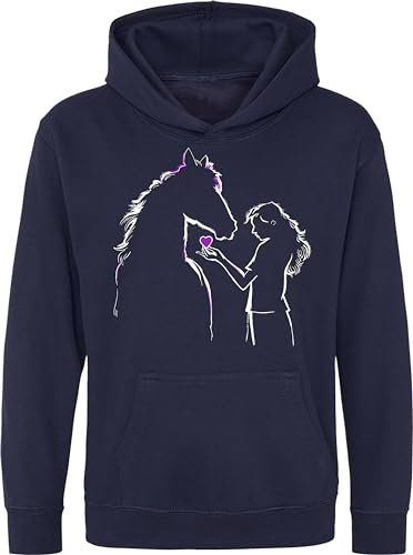 Maglione da ragazza: amore con cavalli – felpa con cappuccio per equitazione – regalo – felpa con cappuccio per bambini – abbigliamento da equitazione – My Horse – accessori da equitazione, Navy scuro