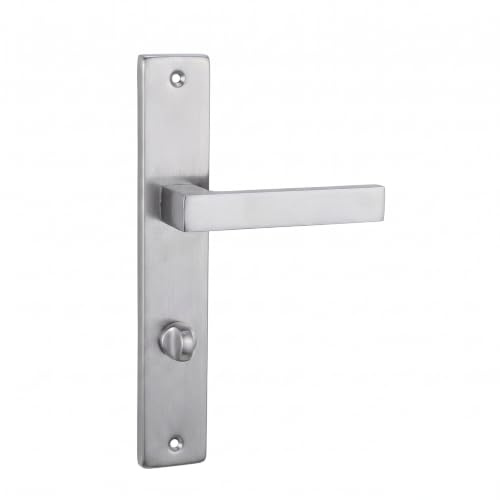 domino Türgriff 78 Drückergarnitur WC - Badezimmer Set Links & Rechts Türbeschlag für WC/Badezimmertüren L-Form Türbeschläge aus Aluminium Satin Chrome Light Türdrückergarnitur QUBIK M45