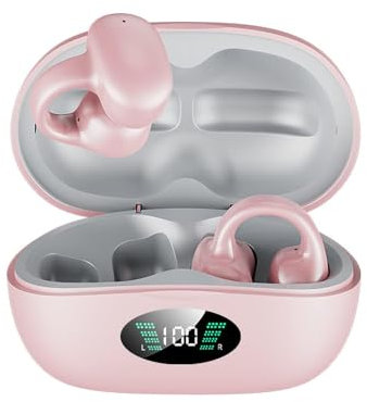Pink Open Ear Bone Headphones Wireless Bluetooth Bone Conduction Conducting Headphones Bluetooth Open Ear Earbuds Clip On Earphones Wireless Bone Conduction Earbuds Earphones