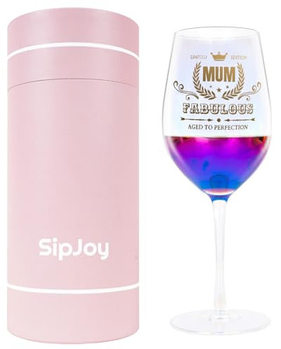 SipJoy Personalised Funny Gifts for Mum - 550ml Red Wine Glasses for Mothers Day, Birthday, Christmas