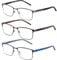 DJOLENSA 3 Pack Reading Glasses for Men, Blue Light Blocking Computer Readers, Metal Frame Spring Hinge Eyeglasses with Pouches, Anti Eyestrain/Glare/UV(175 Magnification Strength)