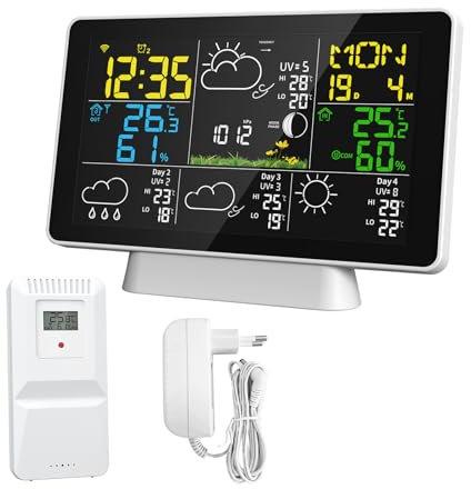 Mulcort Station météo intelligente à écran couleur WiFi, compteur de température et d'humidité, horloge météo avec prévisions météorologiques sur quatre jours sur le même écran, affichage des phases