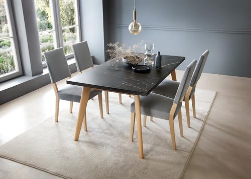 designimpex Design Esstisch WM-200 San Sebastian Marmoroptik - Eiche ausziehbar