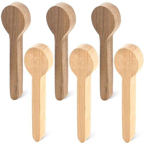 ZEAYEA 6 Pcs Wood Carving Spoon Blank, Wooden Blank Spoon for Beginner Whittling, Beech and Walnut Unfinished Wooden Craft for Carving