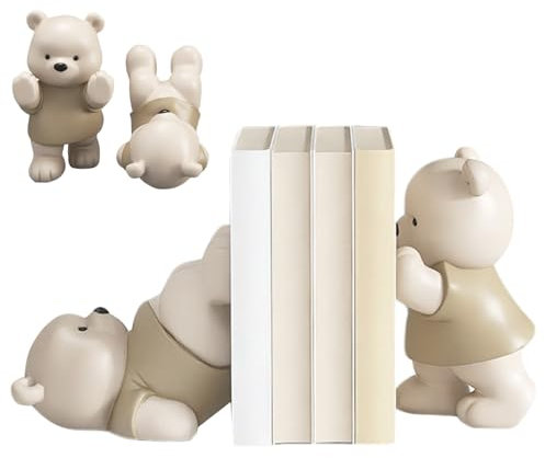 Mignon Book Endscute Book Ends, 1 Paire Ours Serre-Livres décoratifs, Support étagère étanche à la poussière en résine, Les extrémités du Livre sans Glissement pour Les étagères, Le Bureau de Bureau