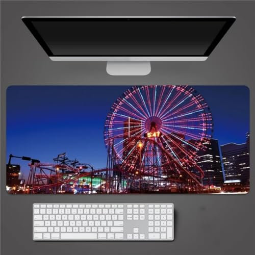 Mouse Pad Ferris Wheel At Night Gaming Mouse Pad Large Mouse Mat,Anti-Slip Rubber Base Smooth Surface Improves Precision and Speed,for PC Laptop Desk Keyboard Pad 27.5x15.7x0.12 inch