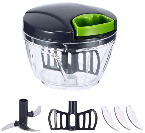 Hachoir Manuel, Hachoir ABS Avec 3 Lames En Acier Inoxydable, Mini Hachoir 400ML Avec Corps En Tasse PC, Coupe Oignon Pour Salade D'oignons Pesto Persil Noix Saucisses Nourriture Pour Bébé