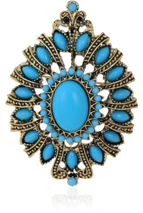 Broche vintage palais pour femmes et filles - Turquoise - Ovale - Pour corsage, boutonnière, bouquet, cravate, chapeau, écharpe, bâton, Métal, Turquoise synthétique
