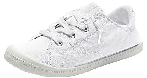 Plimsoll - Zapatos de lona para mujer, con cordones, zapatos planos sin cordones, ligeros, para caminar, gimnasio, deportes, cómodos, casuales, cómodos, zapatos planos, White, 42 EU