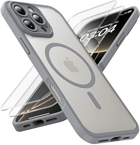 TOCOL Cover Magnetica per iPhone 16 Pro Max 6,9 Pollic, Compatibile con MagSafe, Protezione Fotocamera Integrata, Custodia Antiurto Traslucida Opaca, Titanio Grigio