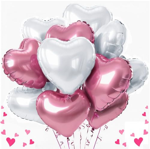 Herz Folienballon Rosa Weiß,12 Stück 18 Zoll Herz Helium Luftballons,Herzballons,Herzluftballons Hochzeit,Herzform Folienluftballon,Dekoration Ballons,Dekoration für Romantische Atmosphäre