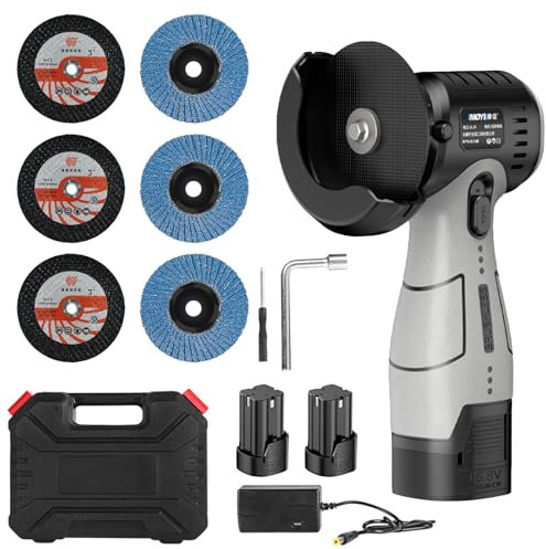 Mini Cordless Angle Grinder with Battery Level Display, 76mm 19500RPM Brushless Angle Grinder with 2 * 1500mAh Battery, 3 Angle Grinding Discs, 3 Cutting Discs and Case for Grinding Cutting, UK Plug