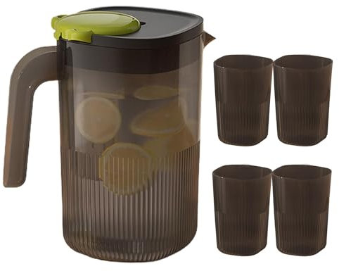 Vriusi Pichet à eau, cruche à filtrer,Conteneurs de jus de cruche à boisson avec 4 tasses | Transparent Ice Tea Maker Frigo Bouteille d'eau Lait froid Bouilloire Carafe au citron