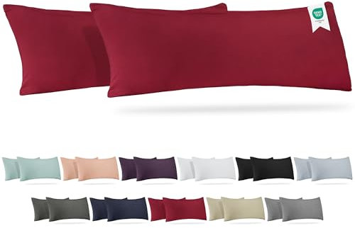Barbons Seitenschläferkissen Bezug 40x145 2er Set – 165 g/m² Oeko-TEX Zertifiziert Kissenbezug Kopfkissenbezug 100% Jersey Baumwolle Kissenbezüge Kissenhülle mit Reißverschluss (40x145-Bordo)