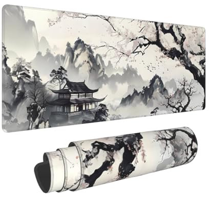 Japanese Mouse Pad XL 31.5 X 11.8 Inch Anime Style Art Design Extended Large Gaming Mousepad Keyboard Full Desk Mat Non-Slip Rubber Base Stitched Edges for Home Office