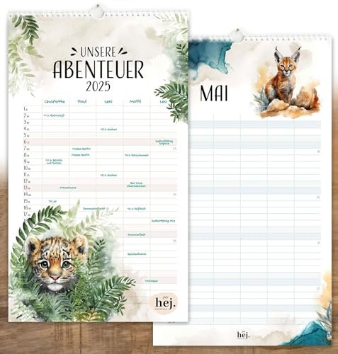 HEJ.CREATION Familienplaner 2025 mit 5 Spalten. Premium Wandkalender für Familien (2025)
