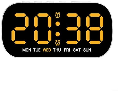 Oniissy Digitale Wanduhr, großes Display, digitaler Wecker, einstellbare Helligkeit, LED-Digitaluhr, Countdown-Uhr mit Datum, Woche, Temperatur (gelb)