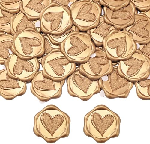 Filhome Wachssiegel Selbstklebend 50 Stück Herz Siegelaufkleber Gold Umschlagaufkleber Wachssiegelstempel Sticker für Hochzeit Party