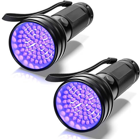 UV Taschenlampe, 2 Stück schwarzlicht taschenlampe mit 51 UV LEDs 395nm, UV Lampe Haustiere Urin Detektor, schwarzlichtlampe für Eingetrocknete Flecken Ihrer Hunde, Katzen und Nagetiere auf Teppichen