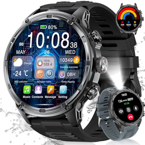 LIGE Smartwatch Uomo con Torcia LED, 1.85 HD Orologio Intelligente Fitness Chiamate Bluetooth, 710mAh Militari Smartwatch Tracker Attività 100+Modalità Sportive per Cardiofrequenzimetro, Android iOS