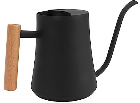 Regadera de Acero Inoxidable, Regadera Retro para Plantas Pequeñas con de Madera para Interiores y Exteriores, 1000ML (Negro)